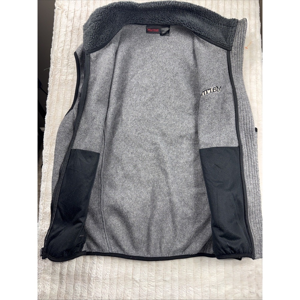 Marmot Vest Mens Medium Gray Black Polartec Fleece Lined Full Zip Hand‎ Pockets - Picture 9 of 10